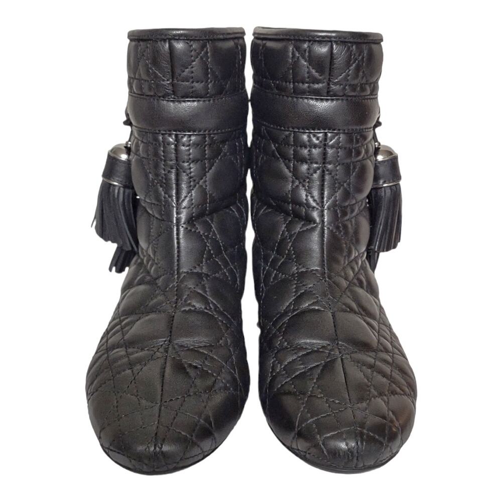 DIOR Quilted Black Leather Ankle Boots Size 8.5 Moto Luxury Tassels Edgy Fall - Picture 4 of 8